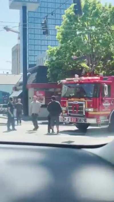 Vigilante saves us from a main character standing in front of a firetruck and blocking it.