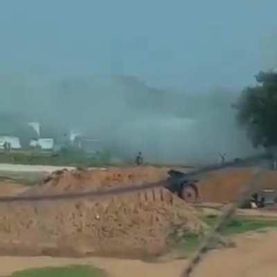 Sudanese Army's Grad rocket launcher bombards RSF positions outside the town of 