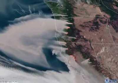 Satellite timelapse of fires from Central California to Washington State