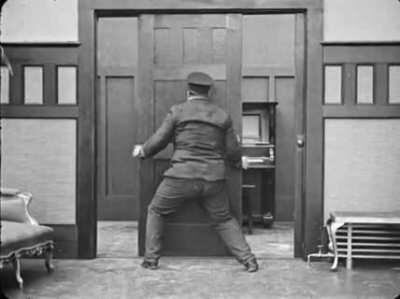 Charlie Chaplin could get a lot of comedy out of sliding door. And all in one take.