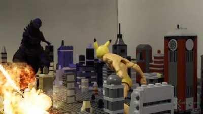 This stop motion took called, &quot;Pexachu VS Godzilla.&quot; took around two years to make! (Credit : sock_bread)