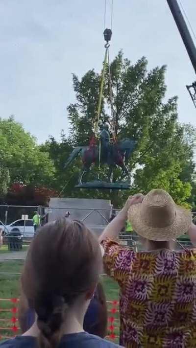 Confederate statue of Gen. Robert E. Lee removed in Charlottesville, Virginia.