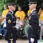 US Soldier getting equipment inspected before he patrols the Tomb of The Unknown Soldier in D.C.