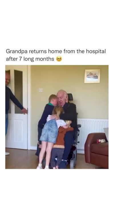 Grandpa meets grandchildren after very long time post surgery.