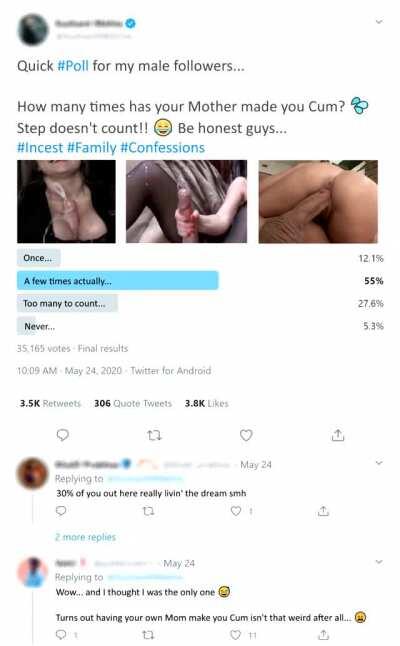 [M/S] According to this Poll, Mom-Son Cumming is not that weird after all! 😂💯 [Twitter]