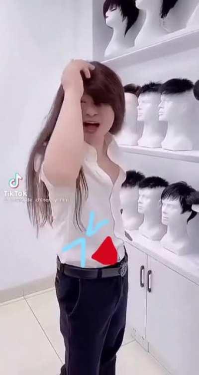 funny chines man changing wig TikTok