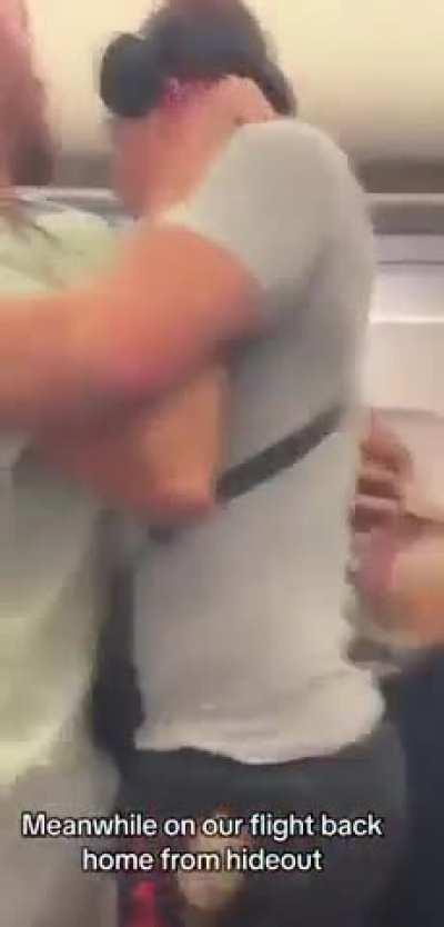 Man tried to open the door on a crowded Ryanair plane flying from Zadar in Croatia. When he ran to the door, two young men jumped on him and threw him to the floor.