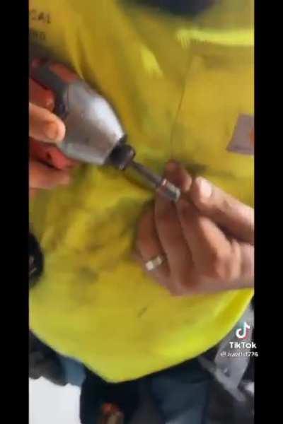 Guy drills screw out of his finger