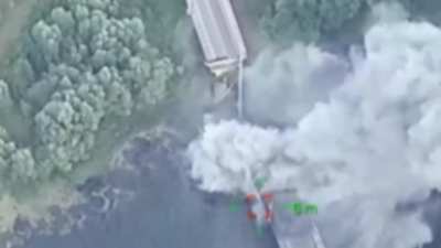 The moment of impact and destruction of a bridge in Kursk oblast.