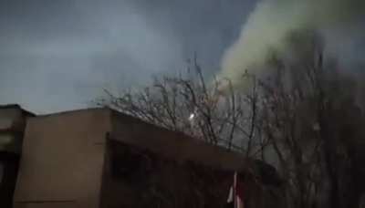 Iraqi ERD Humvee launches a locally made rocket towards isis positions during the battle of Mosul.