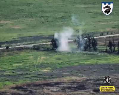 A wounded Russian soldier resting under a tree eliminated by a FPV Kamikaze drone of the Ukrainian 155th TDF Battalion of the 117th TDF Brigade