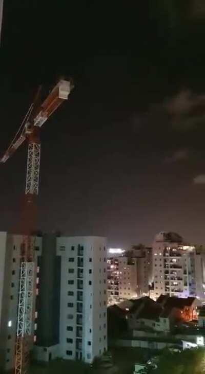 Sirens wail as Iron Dome intercepts incoming rockets over Ashkelon, Israel a short while ago