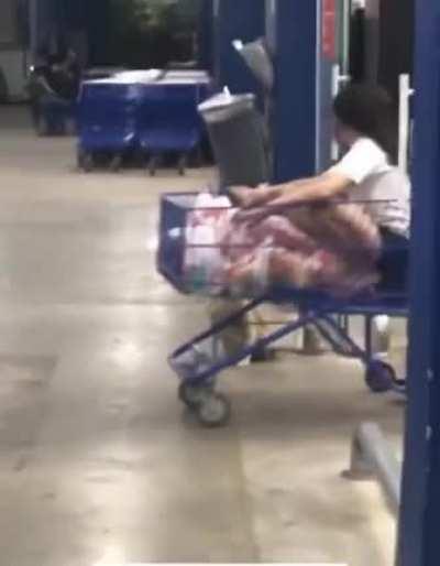 This dog is saying goodbye to everyone leaving Walmart.