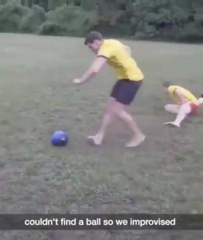 WCGW playing football with a bowling ball