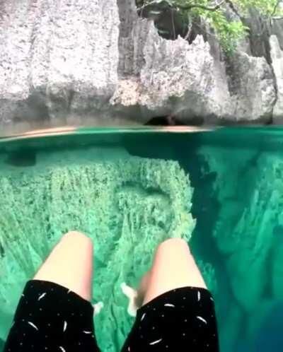 Deep, crystal clear water. Strangely satisfying and scary.