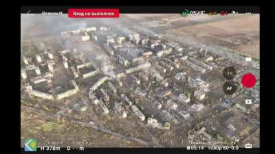 The Russian Army is trying to raze another city to the ground: Drone view of the heavy shelling of Vuhledar caused by Russian MLRS. [September 2024]