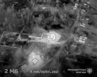 UA Sep. Presidential Brigade's 2nd Mechanized Battalion struck Russian forces with a combination of artillery and FPV strike drones, destroying light vehicles, MT-LB (armored vehicle), infantry positions in buildings, and several enemy soldiers