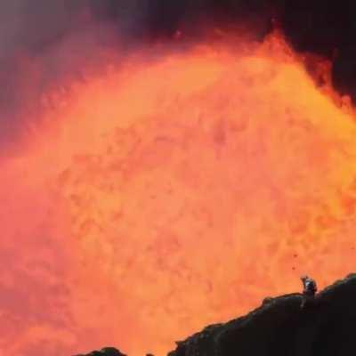 Standing next to Marum Volcano's famed lava lake on Ambrym Island, Vanuatu