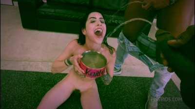 She wanted to be treated like a fuckin dog so her guy friends made her drink their fuckin piss in a fuckin dog bowl and made her drink it. Fuckin degrading