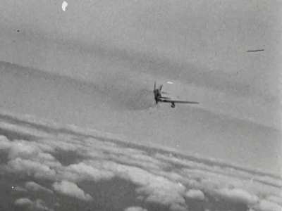 USAAF P-51 Mustang with underwing drop tanks ambushed at point blank range by a Luftwaffe fighter in late 1944