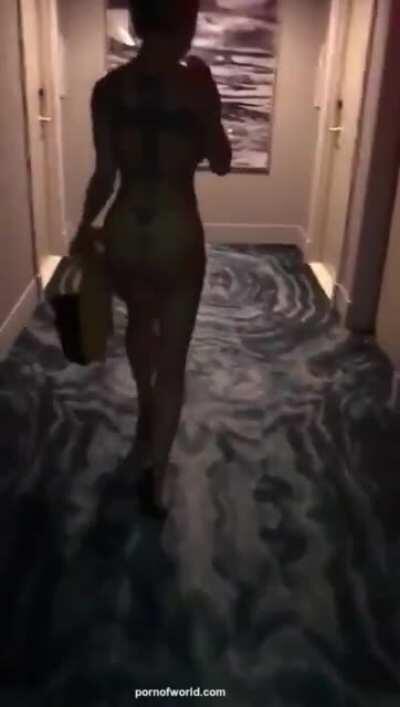 Busty Blonde Removes Dress In Hotel Hallway