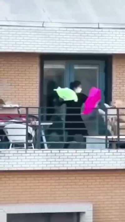 Woman sparring with her dog