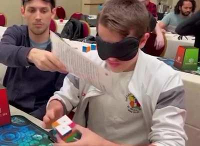 Tommy Cherry broke the world record for solving the Rubik's cube blindfolded in 12.78 seconds