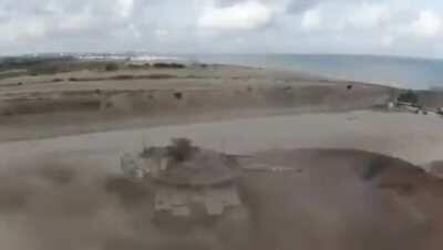 Merkava mk 4 shooting target on the water, there is a cool ricochet at the end