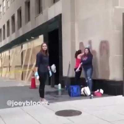 Karen harassing these women for doing their job