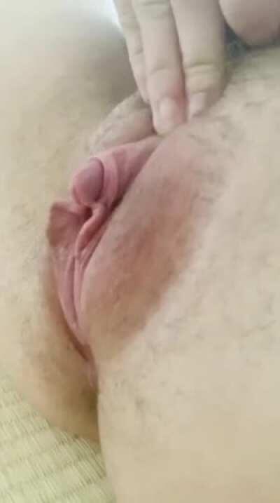 A clip from a video I recorded today. holding off cumming until I can’t bear it anymore 🤤 Watch my big clit twitch and see the puddle I left behind