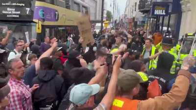 Brighton UK taking no shit from Far Right Neo-Nazis, who have to be protected by police