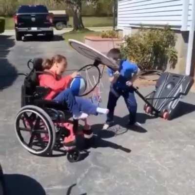 Helping His Sister Make The Shot