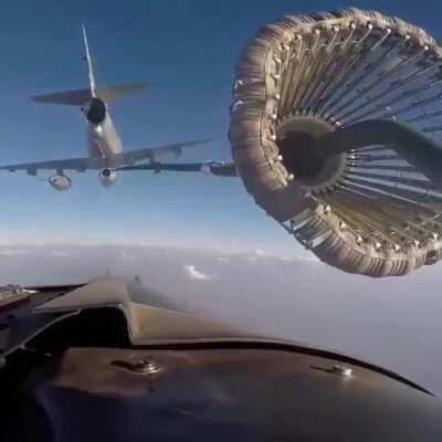 Refueling airplane while flying