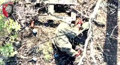 Ukrainian Drone Drop Grenade on Russian soldier who gives the drone a thumbs up. Dibrova, Luhansk. 27.10.2024