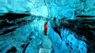 The walls of the Keyhole ice cave in Iceland are approximately 500 years old