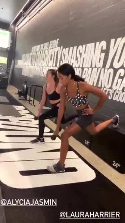 Alycia and Laura working out