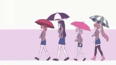 Walking with umbrellas