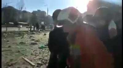 Evacuation of people where the rocket hit