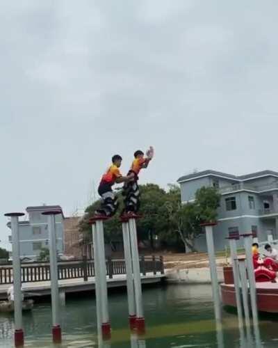 Lion dancers practicing their routine