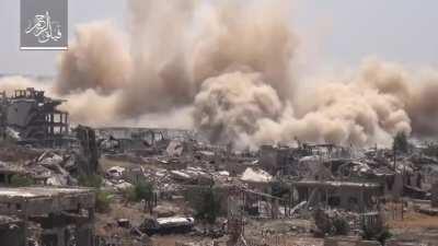 Al-Rahman Corps tunnel bomb detonates underneath a suspected SAA 4th Division position in Jobar, Damascus