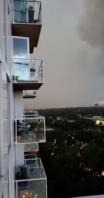 Storm destroying what looks like a transformer