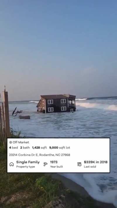 A $460,000 North Carolina beach house collapsed into the ocean due to coastal erosion