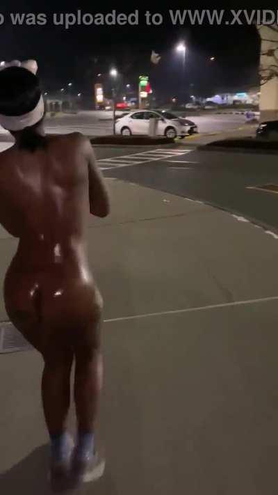 Oiled Up Ebony Public Nudity