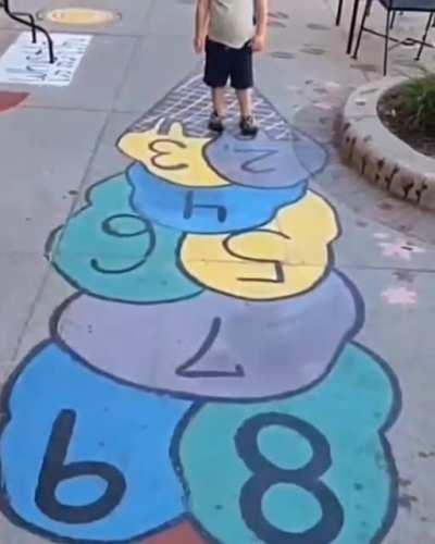 My nephew really has this hopscotch thing down