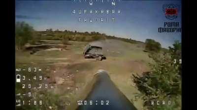 Ukrainian FPV pilots attack a Russian T-72B3 turtle obr. 2024 which ran over an anti-tank mine. Luhansk Oblast