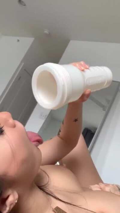 Asa Akira Drinks The Cum Out Of BF's Used Fleshlight