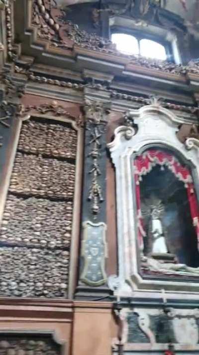 The church San Bernardino alle Ossa in Milan is decorated with thousands of human skulls and bones [OC]