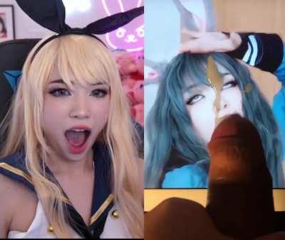 Emiru watching me cum on her face