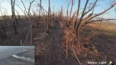 Headcam footage from a Ukrainian soldier clearing a Russian trench on the outskirts of Verbove, Zaporizhzhia Oblast