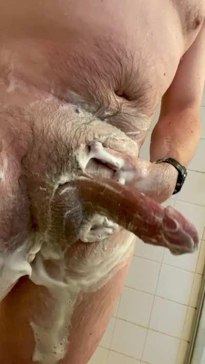 Working up a thick lather on my thick cock